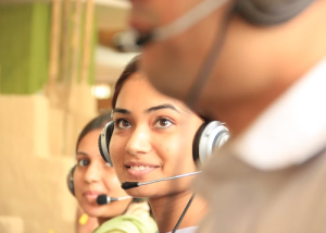Customer support team member assisting a caller